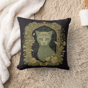 Mystical Forest Cat - Woodland Throw Pillow