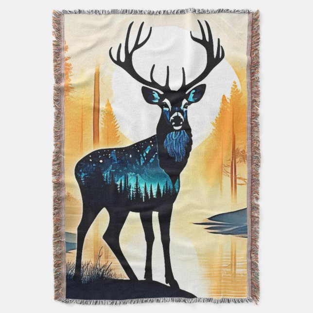Mystical Forest Deer Throw Blanket (Front Vertical)