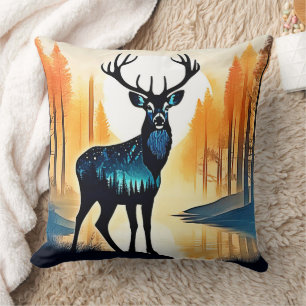 Mystical Forest Deer Throw Pillow