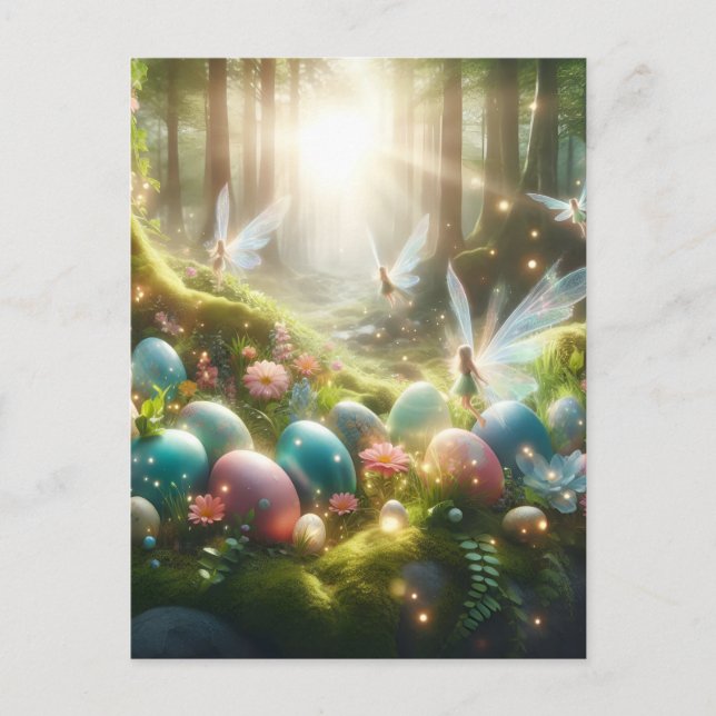 Mystical Forest Fairy Magical Spring Eggs Holiday Postcard (Front)