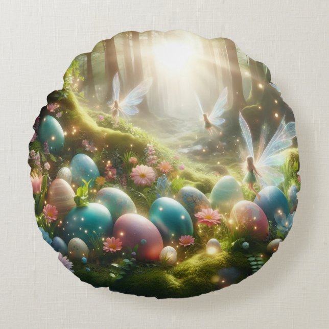 Mystical Forest Fairy Magical Spring Eggs Round Pillow (Front)
