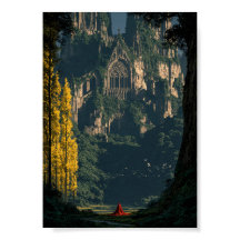 Mystical Forest Ruins and Wandering Traveller