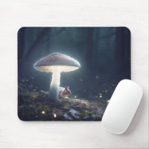 Mystical Forest Scene with Squirrel and Mushrooms