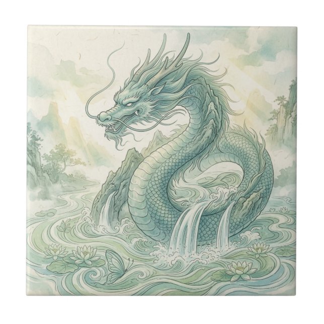 Mystical Fox Dragon Watercolor Art (2) Tile (Front)