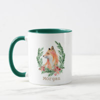 mystical fox evergreen wreath monogram Mug