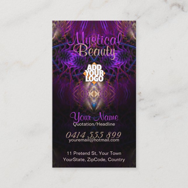 Mystical Fractal Art Purple Gold Business Card (Front)