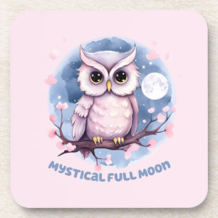 Mystical Full Moon – Pastel Purple Night Sky - Owl Coaster