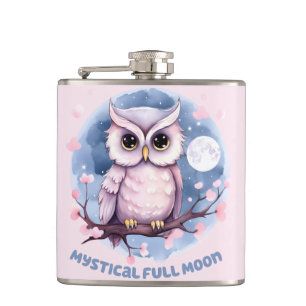 Mystical Full Moon – Pastel Purple Night Sky - Owl Hip Flask