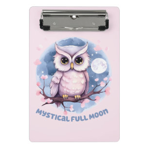 Mystical Full Moon – Pastel Purple Night Sky - Owl Mini Clipboard