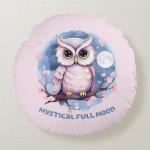 Mystical Full Moon – Pastel Purple Night Sky - Owl Round Pillow