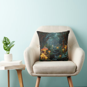 Mystical Fungi Poster – Fairy Tale Forest Decor Throw Pillow