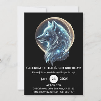 Mystical Galaxy Wolf Kids Birthday Invitation