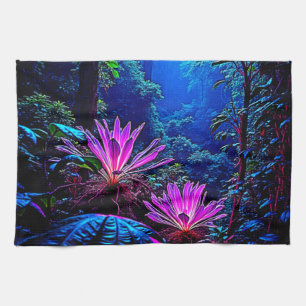 Mystical Glowing Jungle Bloom Design Kitchen Towel