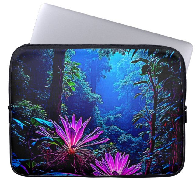Mystical Glowing Jungle Bloom Design Laptop Sleeve (Front)