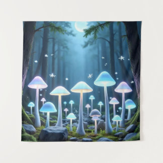 Mystical Glowing Mushrooms Tapestry