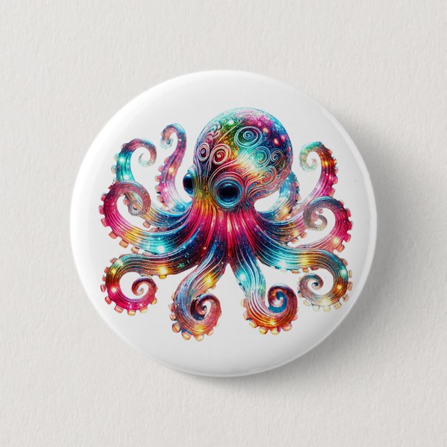 Mystical Glowing Octopus 2 Inch Round Button (Front)
