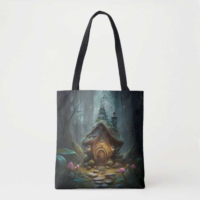 "Mystical Gnome Cottage: Whimsical Mushroom Haven  Tote Bag (Front)