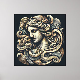 Mystical Goddess - Vintage Engraved Line Art Canvas Print