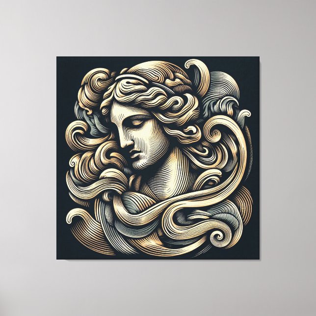  Mystical Goddess - Vintage Engraved Line Art Canvas Print (Front)