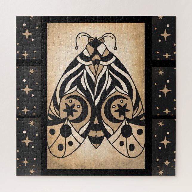 Mystical Gold Black Stars Bursts  Jigsaw Puzzle (Vertical)