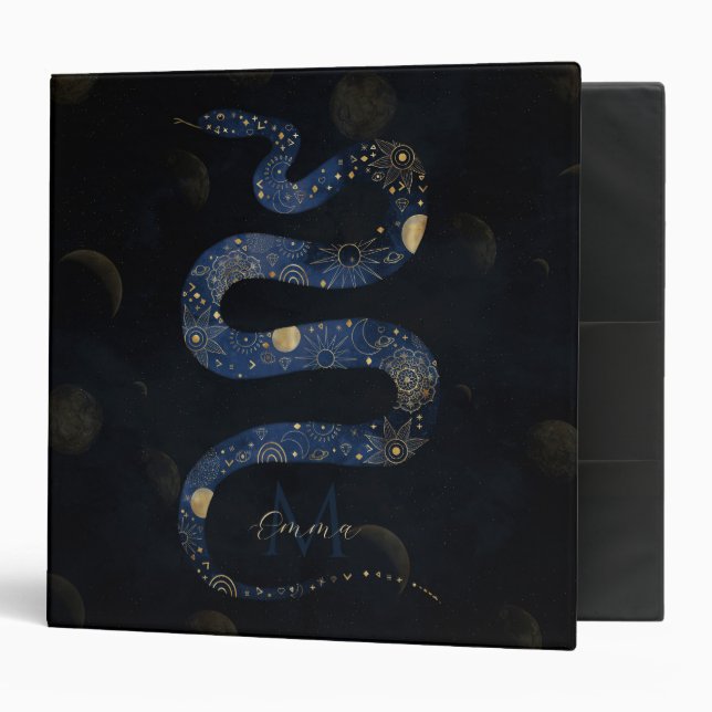 Mystical Gold Blue Serpent Galaxy Design Binder (Front/Inside)