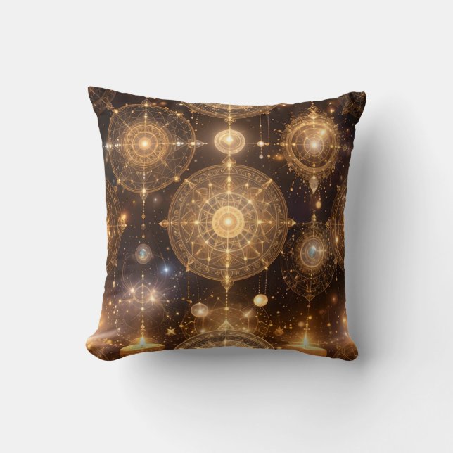 Mystical Gold Celestial Pattern Pillow (Front)