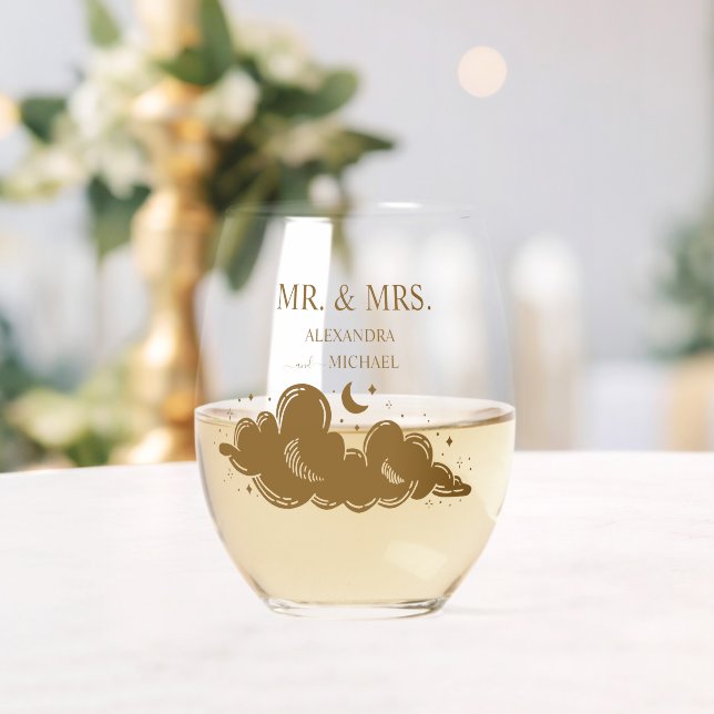 Mystical Gold Celestial Wedding Stemless Wine Glass (Insitu (Wedding))
