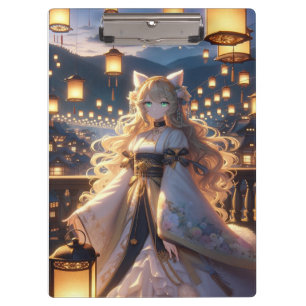 Mystical Golden Catgirl Royalty Double Sided Clipboard