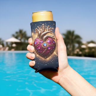 Mystical Golden Crowned Heart in Space Seltzer Can Cooler
