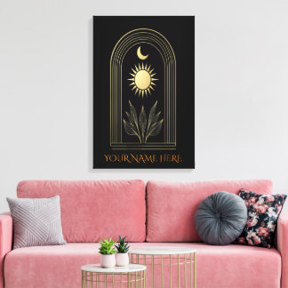 Mystical Golden Portal with Solar Lunar Crest Canvas Print