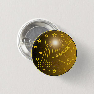 Mystical Golden Zodiac Aquarius 1 Inch Round Button