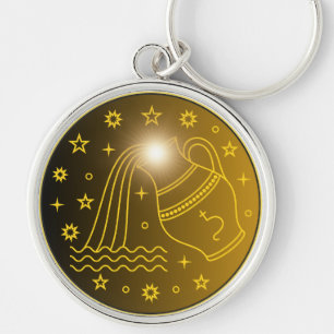 Mystical Golden Zodiac Aquarius Keychain