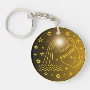 Mystical Golden Zodiac Aquarius Keychain