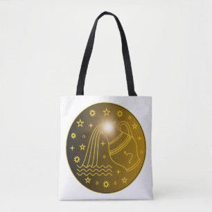 Mystical Golden Zodiac Aquarius Tote Bag