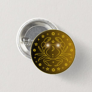 Mystical Golden Zodiac Cancer 1 Inch Round Button