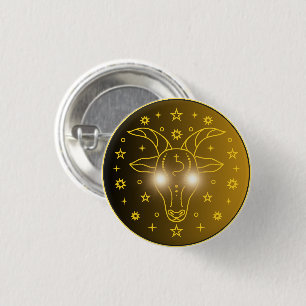 Mystical Golden Zodiac Capricorn 1 Inch Round Button