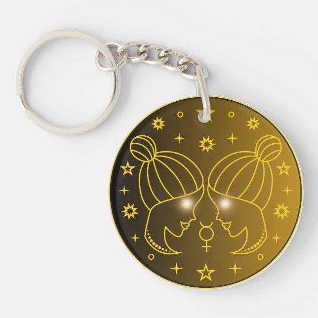 Mystical Golden Zodiac Gemini Keychain (Front)