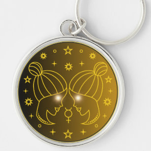 Mystical Golden Zodiac Gemini Keychain