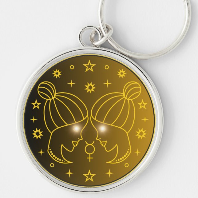 Mystical Golden Zodiac Gemini Keychain (Front)