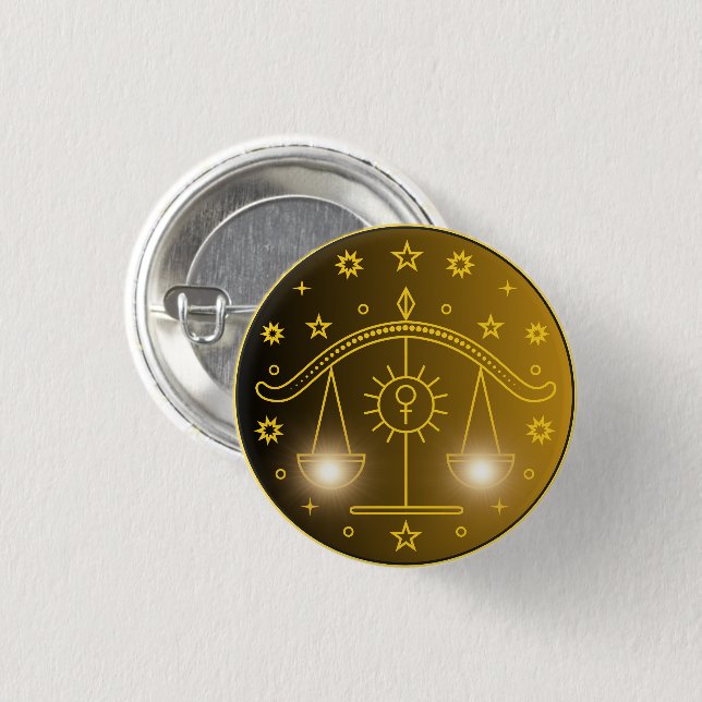 Mystical Golden Zodiac Libra 1 Inch Round Button (Front & Back)