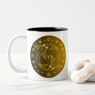 Mystical Golden Zodiac Pisces  Two-Tone Coffee Mug