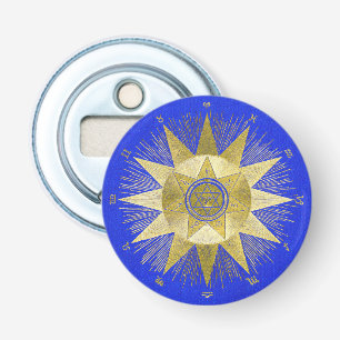 Mystical Golden Zodiac Sunburst Astrology Art Bottle Opener