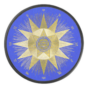 Mystical Golden Zodiac Sunburst Astrology Art Hockey Puck