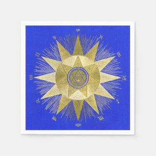 Mystical Golden Zodiac Sunburst Astrology Art Napkin