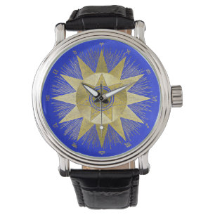 Mystical Golden Zodiac Sunburst Astrology Art Watch