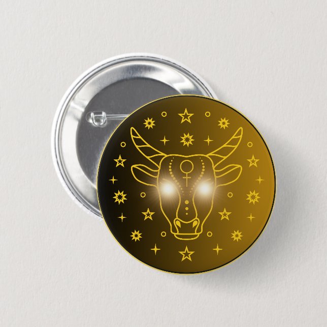 Mystical Golden Zodiac Taurus 2 Inch Round Button (Front & Back)