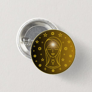 Mystical Golden Zodiac Virgo 1 Inch Round Button