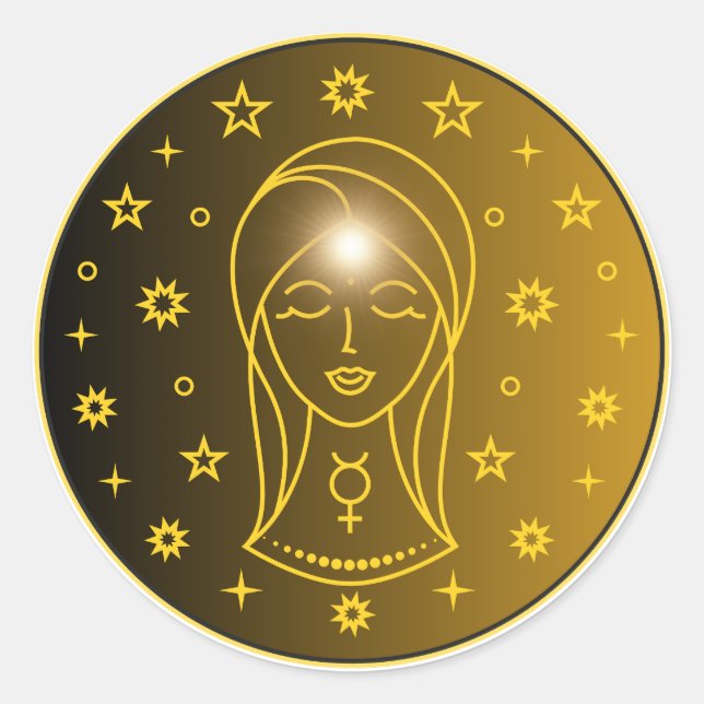 Mystical Golden Zodiac Virgo Classic Round Sticker (Front)