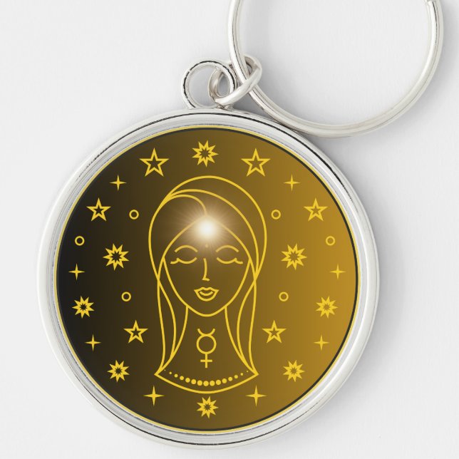 Mystical Golden Zodiac Virgo Keychain (Front)