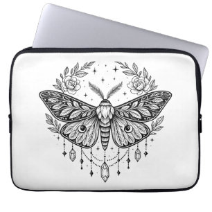 Mystical Gothic Moth Botanical Celestial Line Art Laptop Sleeve